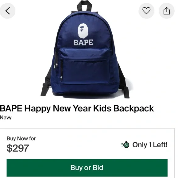 EUC Bape Happy New Year Kids Navy backpack FW20 - Picture 2 of 7
